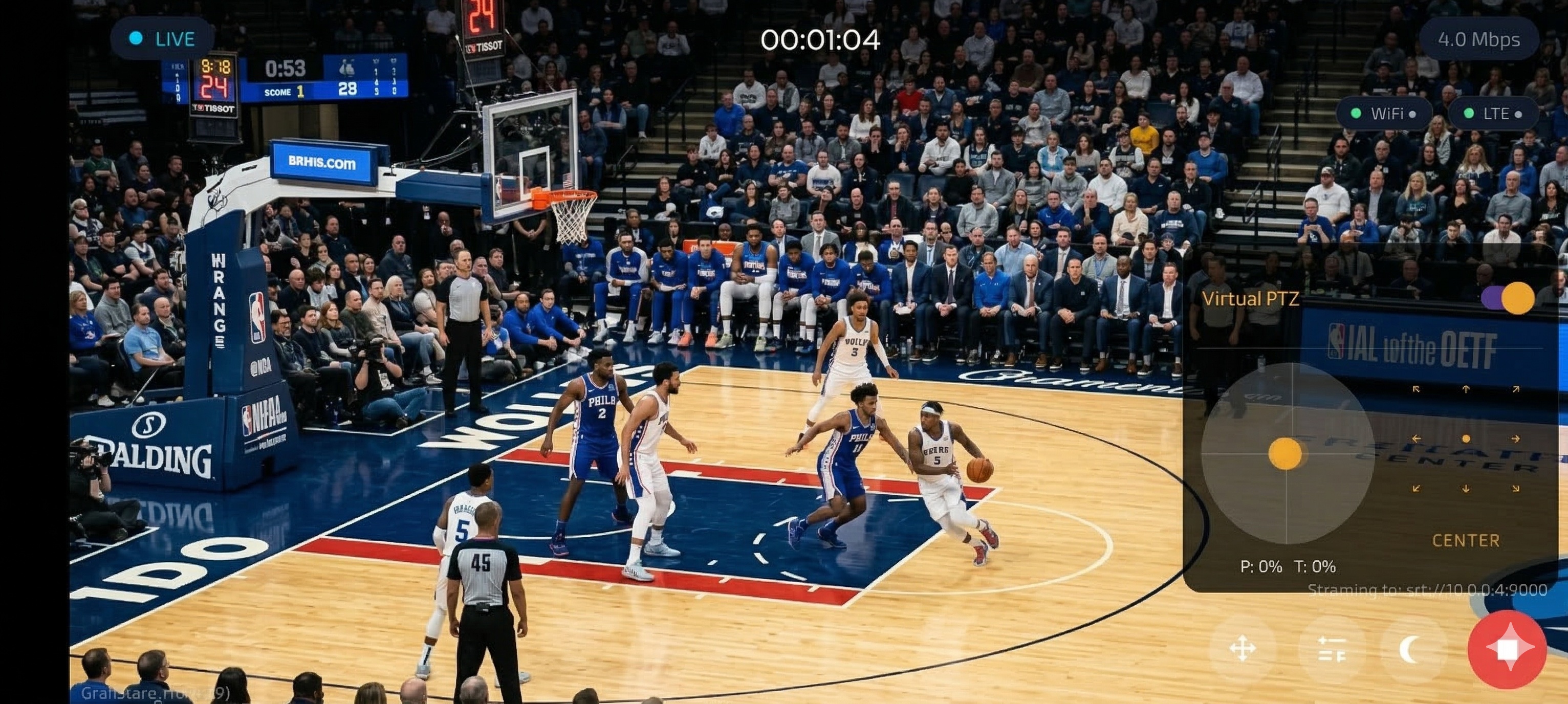 Virtual PTZ controls with WiFi and LTE bonding active